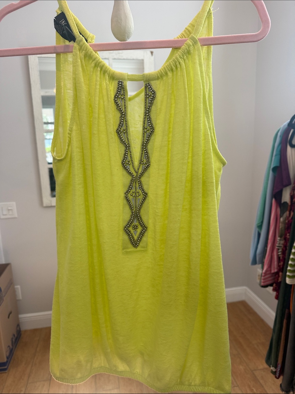 INC - Lightweight Neon Yellow Embellished Women's Tank Topsz medium.